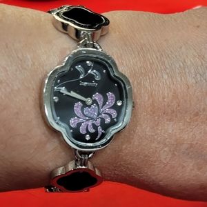 Ingenuity Pink Blooming Hart silver watch with black Onyx New